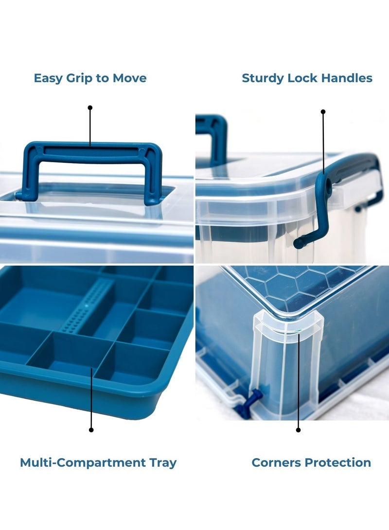 سورتيفي منظم الأدوية وصندوق التخزين، ابقَ منظمًا مع صندوق الأدوية الكبير بحجم 33x24x19 سم، صندوق إسعافات أولية بلاستيكي مزود بدرج ومقابض أمان للأطفال, لون متنوع - Image 2